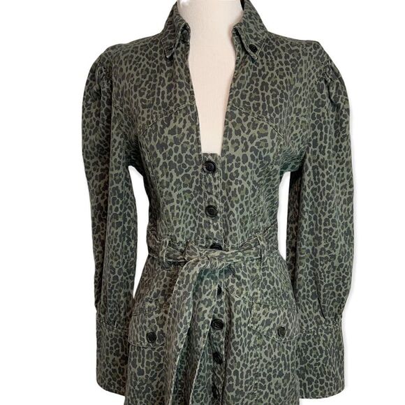 Excellent Marissa Webb Denim Cheetah Mera Print Canvas mini Dress Size Large H1 - Picture 5 of 14